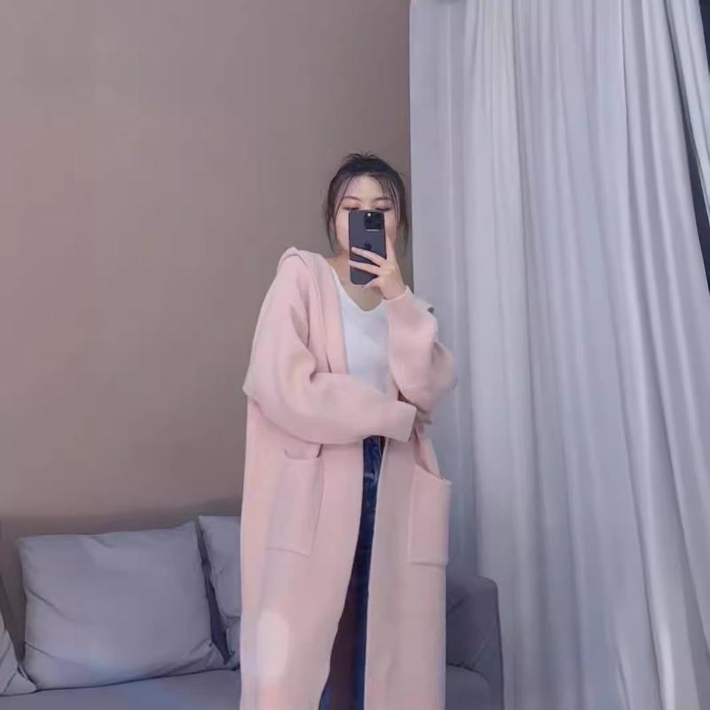 Премиальный длинный кардиган с капюшоном, вязаный, осенне-зимний, утолщенный, в ленивом стиле, мягкий, восковой, большая куртка-свитер, женский