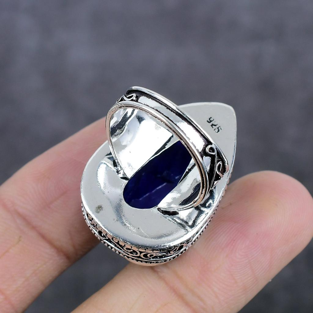 Натуральный сапфир натуральный 925 стерлингового серебра ювелирные изделия кольцо размер 9 r3k57