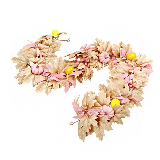 Artificial Maple Leaf Garland 5.7Ft Pumpkin Maple Leaves Vine Thanksgiving Fall Garland for Mantel Table Autumn Party Wedding Decoration