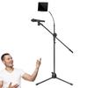 Zynphancer 2-in-1 Microphone Stand Boom, Floor Microphone Tripod, Height Adjustable 75-150cm, with Cell Phone Holder, Bendable Hose, Durable Steel Pip