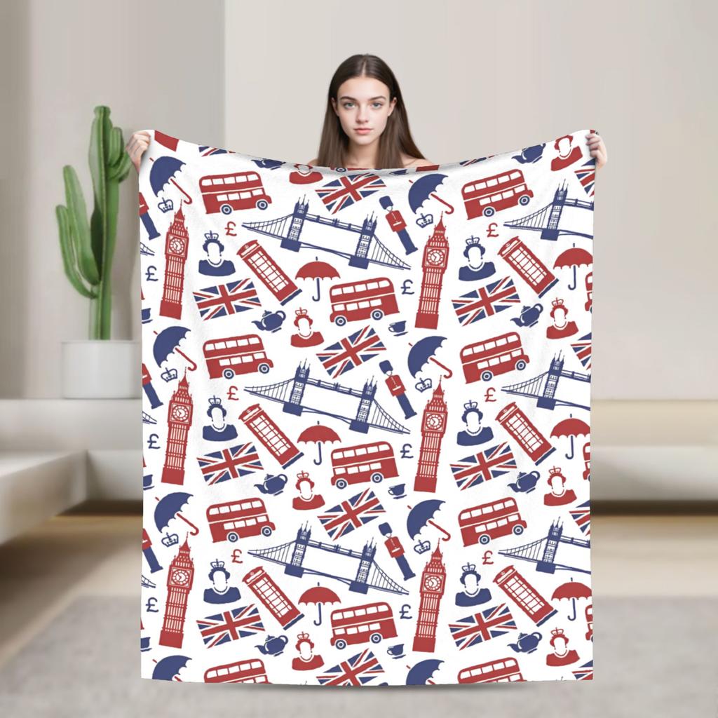 Union Jack Flag Knitted Fashion Blanket Flannel UK United Kingdom Great Britain British Warm Throw Fashion Blanket for Outdoor Travel Breath