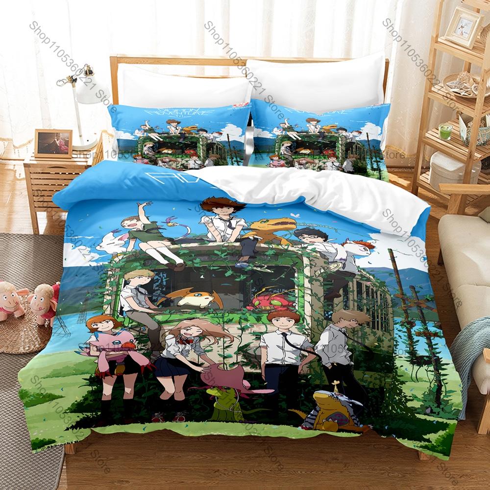Digimon Anime 3D Print Bedding Set Duvet Cover + 2 Pillowcases Soft Polyester Bed Linen Bedroom Decor For Anime Fans