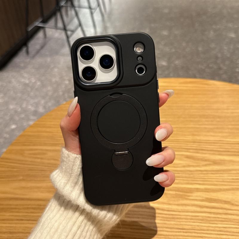 Вращающийся кронштейн Чехол для телефона Для iPhone 17 16 15 14 13 Pro Max Роскошный Жидкий силикон Для Magsafe Магнитная Металлическая крышка