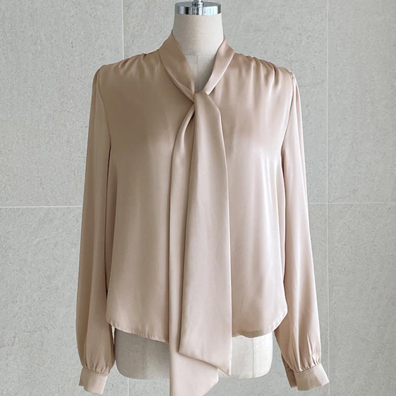 Fashion Long Sleeve Casual Shirt Women Spring and Summer Bow V-neck Solid Button Up Loose Blouses Women Elegant Simple Office Shirt Chic Tops 26436