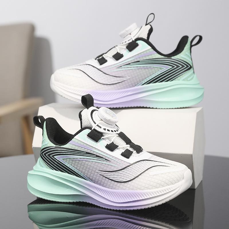 Children's Sports Shoes New Mesh Breathable Boys' Student Running Shoes Lightweight Girls' School Rotating Buttons