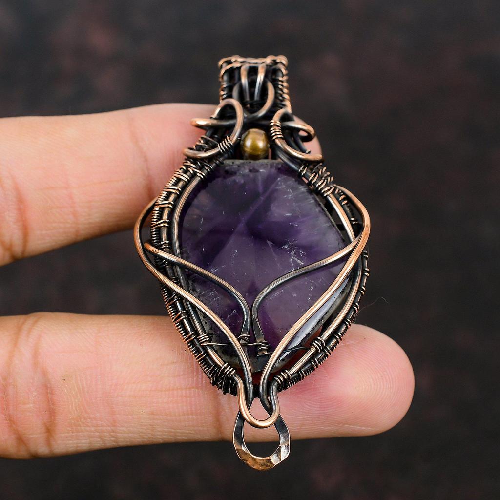 Super 23 Amethyst Gemstone Copper Pendant Copper Wire Wrapped Jewelry Copper Jewelry Gemstone Pendant Handmade Designer Pendant Gift For Him
