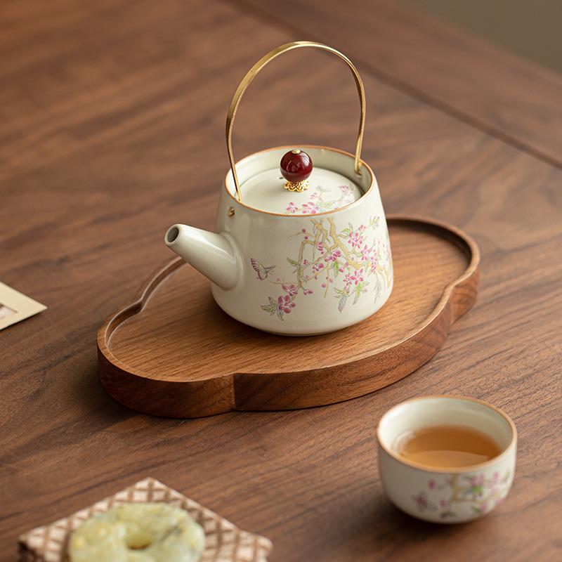 Бежевый чайник с открытым обжигом Жу, бытовой заварочный чайник, чайный сервиз для кунг-фу, ретро, одинарный чайник с фильтром, китайский чайник с ручкой, высокого качества