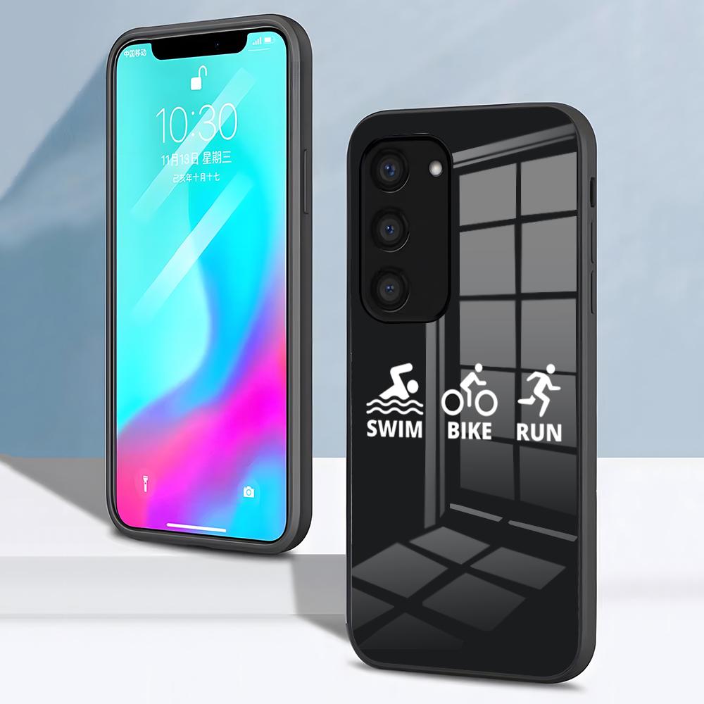 Чехол для телефона Triathlon для Samsung S26 S25 S24 FE S23 S22 S21 Plus S20 Ultra Note20Ultra Черная стеклянная крышка