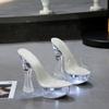 Women's Sandals 14cm Heels Luminous Slippers Crystal Thick Heel Nightclub Catwalk 10365 Series 15cm Heel LFD