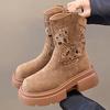 Fashion Sexy Hollow Slip On Women Short Boots 2024 Autumn Embroider Thick Platform Ladies Boots Leisure Solid Round Toe Bota Shoes