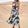Women's Summer Casual Fashion Flower Printed Sleeveless  Pocket Dress