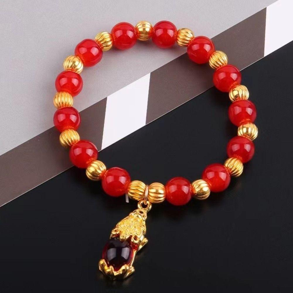 Винтажный браслет из имитации мраморного камня, нежные браслеты с бусинами, браслет с подвеской Пиксю, мужской, женский