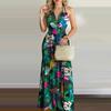 European and American-Style Printed Backless Maxi Dress