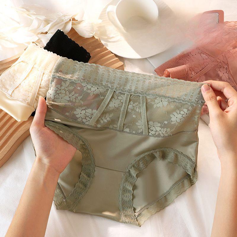 Lace High Waisted Hip Lifting and Belly Hugging Thin Skin Friendly Crotch Underwear for Women with No Trace of Nudity Skin Sexy and Breathable