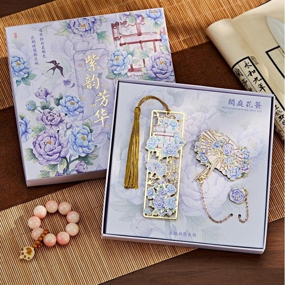 Bronzing Metal Bookmark With Tassel Floral Bookmark Book Tab Hollow Bookmark Stationery Gifts