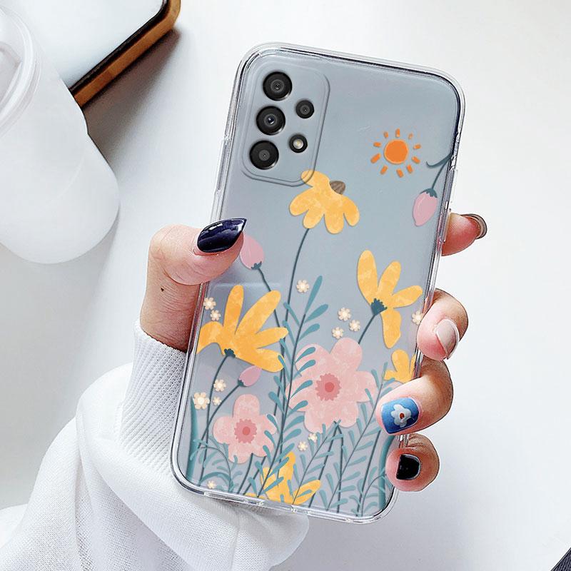 Чехол для телефона Samsung A53 5G A33 Цветочный силиконовый чехол для Samsung Galaxy A73 Fundas Coque Прозрачный мягкий Capas Цветочный ТПУ