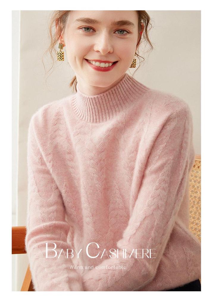 Женский ретро-свитер-база из красного кашемира - Плотный, теплый, с длинным рукавом, полувысоким воротником, свободный крой