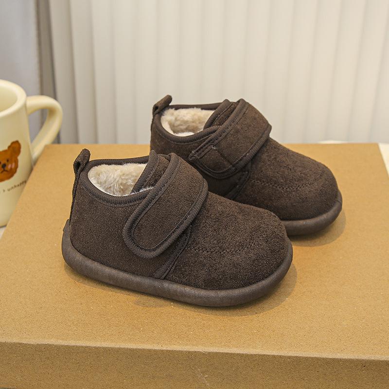 Зимние ботинки Birkenstock в корейском стиле для девочек 2025 года, на толстой подошве, с мехом - Теплые, модные, однотонные хлопковые ботинки для детей