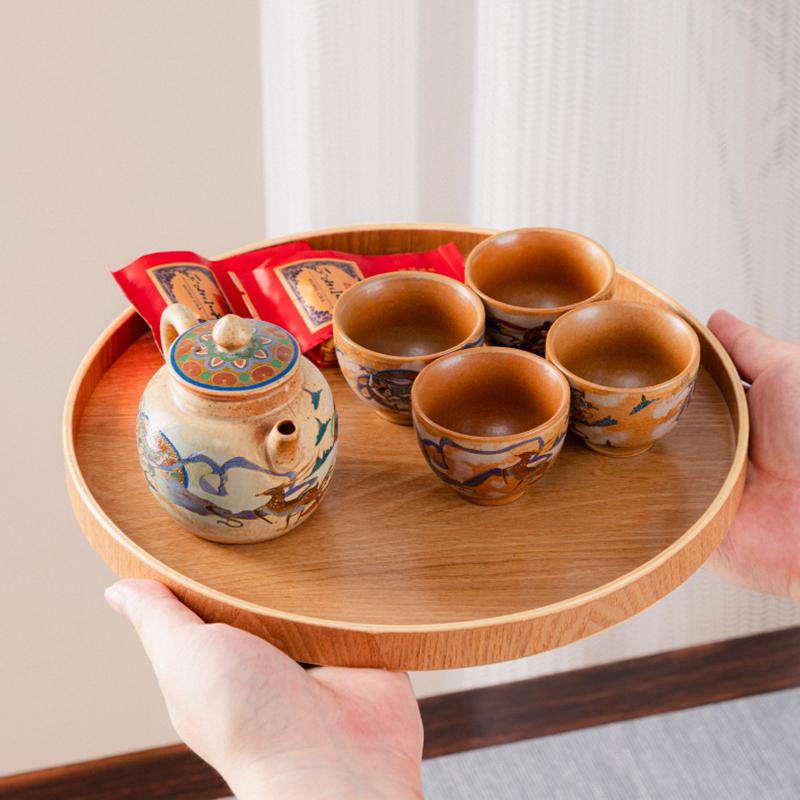 Тарелка для еды ручной работы, круглый деревянный поднос для ресторана отеля, украшение, десертная тарелка, закуски, чайная тарелка, японский стиль, всякая всячина, аксессуары