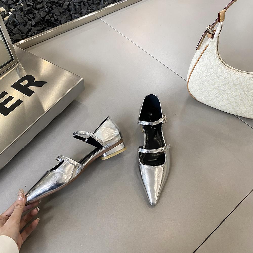 Модные женские туфли-лоферы с острым носком на плоской подошве, черные, серебристые, осенние туфли на плоской подошве с пряжкой на ремне, модные туфли на плоской подошве, женские размеры 35-39