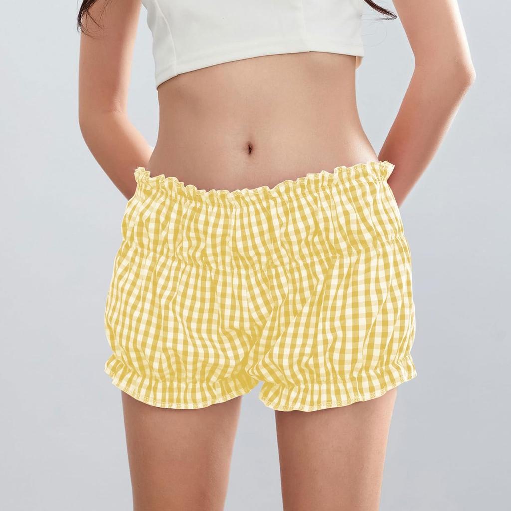 Pajama Shorts Women's Cute Baggy Style Elastic Low Plaid Boxer Bottoms Sexy Casual Summer Sleepwear