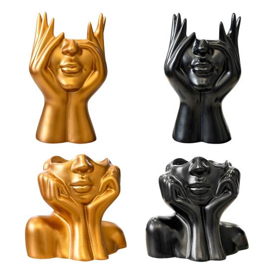 Abstract Face Design Pen Holder Creative Sculpture Large Capacity Desktop Organizer for Pens Erasers Crayons Markers Makeup Brush