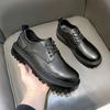 Черные кожаные туфли, молодежные британские деловые универсальные туфли для костюма, весенние и осенние повседневные мужские туфли со шнуровкой и круглым носком 20358-T