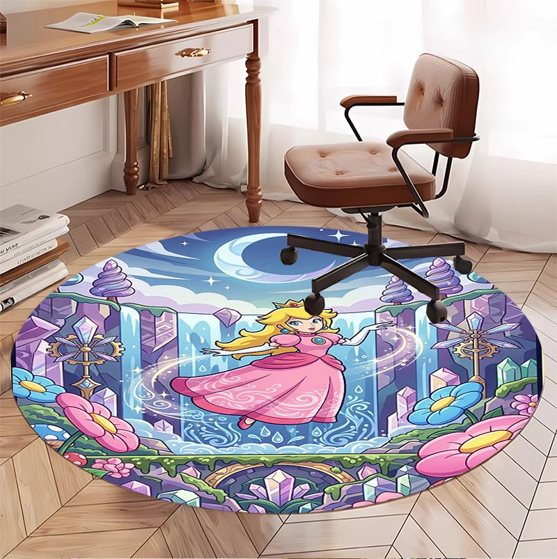 Princess Peach Toadstool Pattern Round Rug, Indoor/Outdoor Mat, for Picnic, Gameroom, Bedroom, Office, Living Room, Home Decor Carpet, Birthday Gift