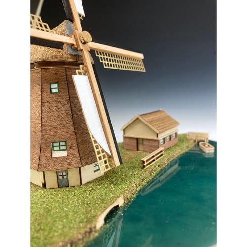 Woody Joe European Streets Series: Kinderdijk, Netherlands Wooden Model Assembly Kit (Diorama)