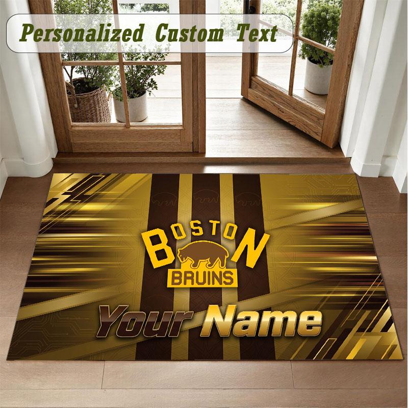 Crystal Velvet Square Rug Custom NameBoston Bruins Pattern Non Slip Home Floor Decor Rug
