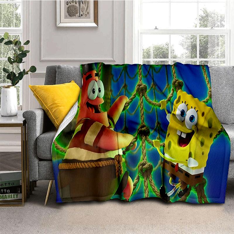 Funny S-SpongeBob Patrick Star Cartoon Flannel Blanket Soft Warm Throw Blanket for Bedroom Living Room Bed Camping Picnic Kids