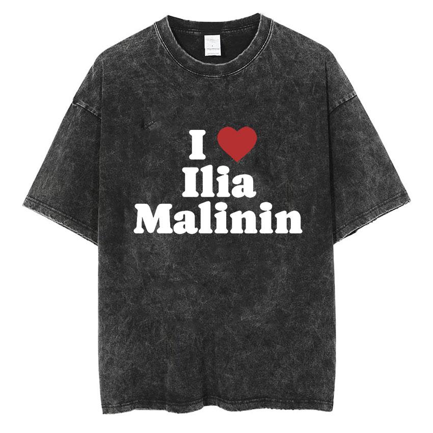 Винтажная стираная футболка с графическим принтом для фанатов Ильи Малинина Мужская готическая мода Футболки с коротким рукавом Хлопковая футболка Уличная мода