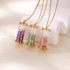 Creative Cylinder Crystal Glass Phase Box Pendant Necklace Pastel Crystal Gravel Wishing Bottle Stainless Steel Clavicle Chain