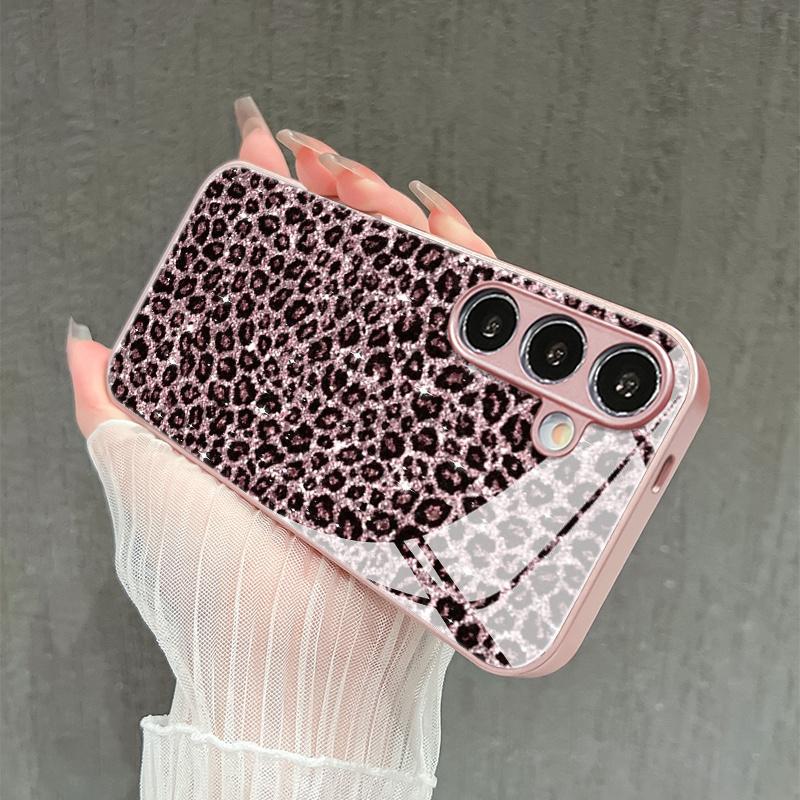 Sparkly Pink Leopard Print S26 Ultra Case Luxury Fashion Phone Cases for Samsung Galaxy S25 S24 S23 S22 S21 FE Ultra Plus
