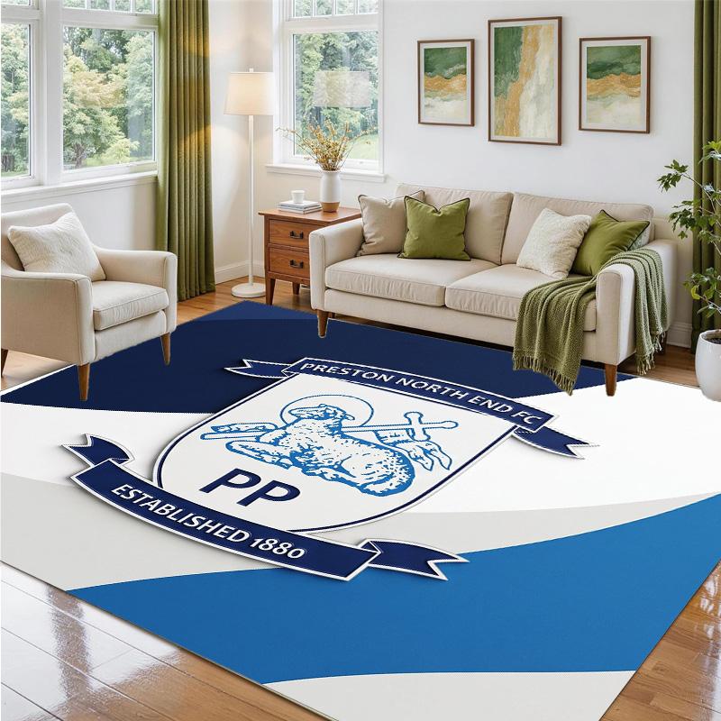 Preston North End Football Design Crystal Velvet Rug Soft Decorative Mat for Bedroom Entrance