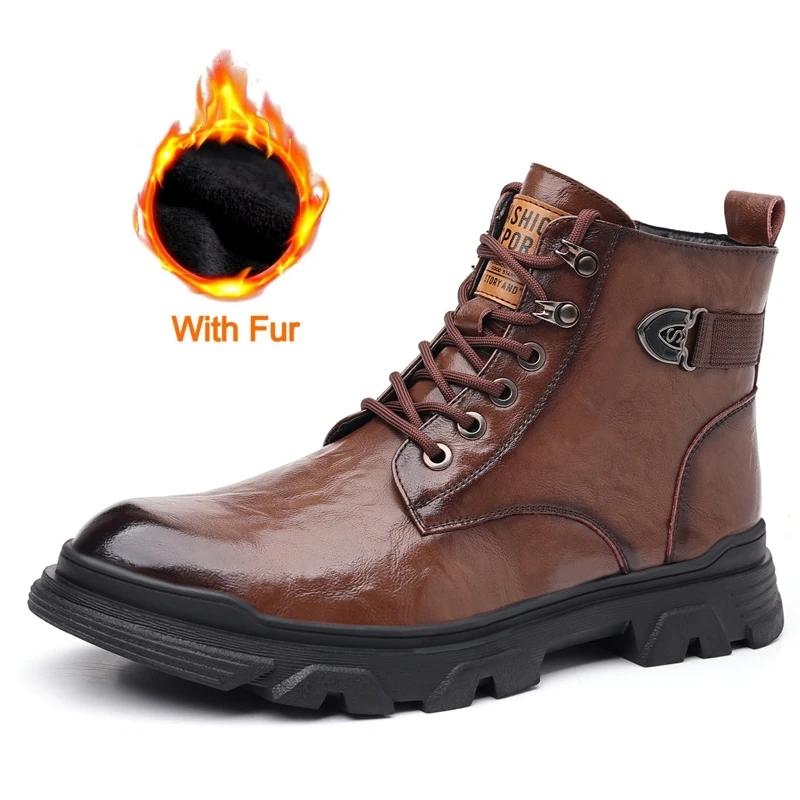 Модные уличные кроссовки в британском стиле, повседневные ботильоны для мужчин, натуральная кожа, удобные, на плоской подошве, с высоким верхом, на шнуровке, модные мужские