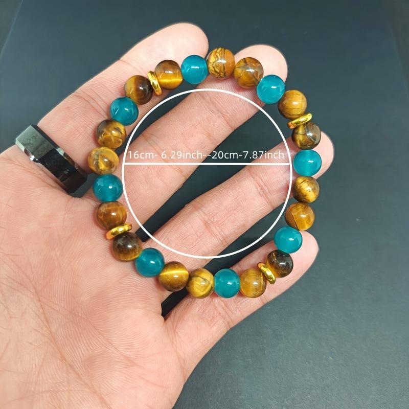 Модный 8 мм натуральный тигровый глаз камень апатит браслет для мужчин винтажный браслет для пар счастливый браслет эластичный веревочный браслет подарок для семьи