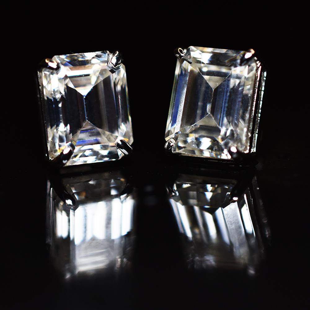 Synthetic White Moissanite Earring Flawless Emerald Cut 17.15 ct Pair Gemstone Jewelry Gift