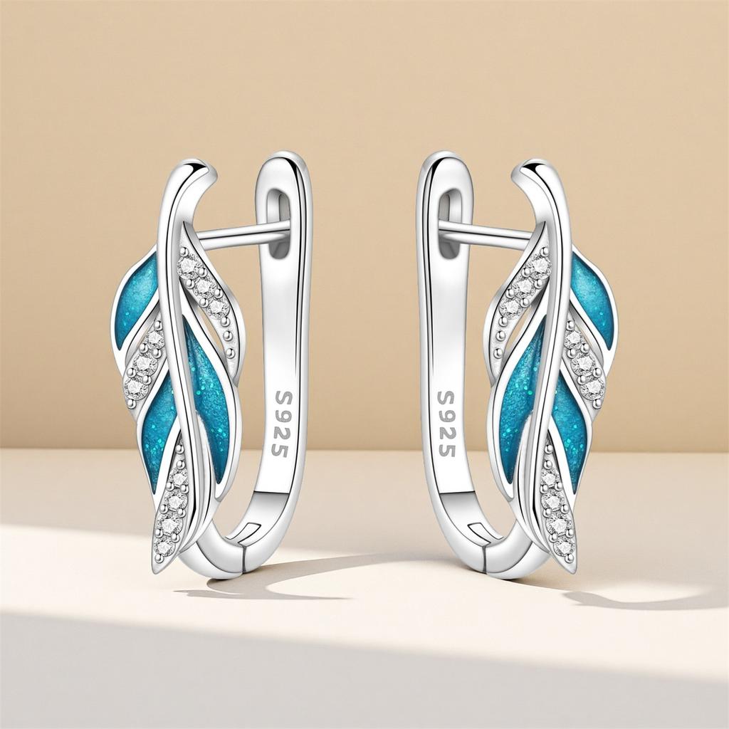 S925 Sterling Silver Blue Feather Lucky Symbol Earrings Hoop Earrings Women Jewelry Original Trendy Anniversary Gifts