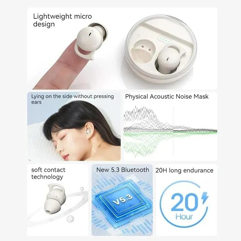 Наушники для сна, мини-маленькие беспроводные наушники Bluetooth 5.3, гарнитура с шумоподавлением и сенсорным управлением, невидимые наушники-вкладыши, подарки для девочек
