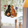 Dual Cat Flower Hanging Decoration Front Door Wall Window Acrylic Kitten Animal Floral Ornament