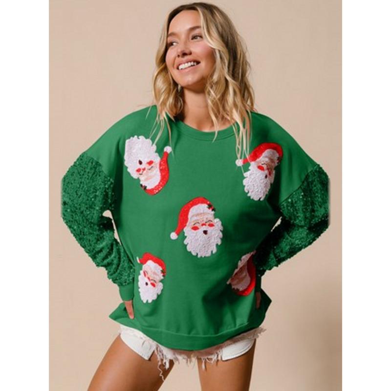 Christmas Glitter Hoodie Stylish Women's Christmas Tree Long Sleeve Top Cute Gingerbread Man Casual T-Shirt Chic Holiday Attire