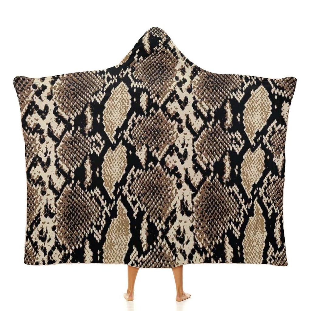 Cow Animal Texture Pattern Hooded Shawl Blanket, Home Outdoor Comfort Flannel Hooded Lazy Blanket