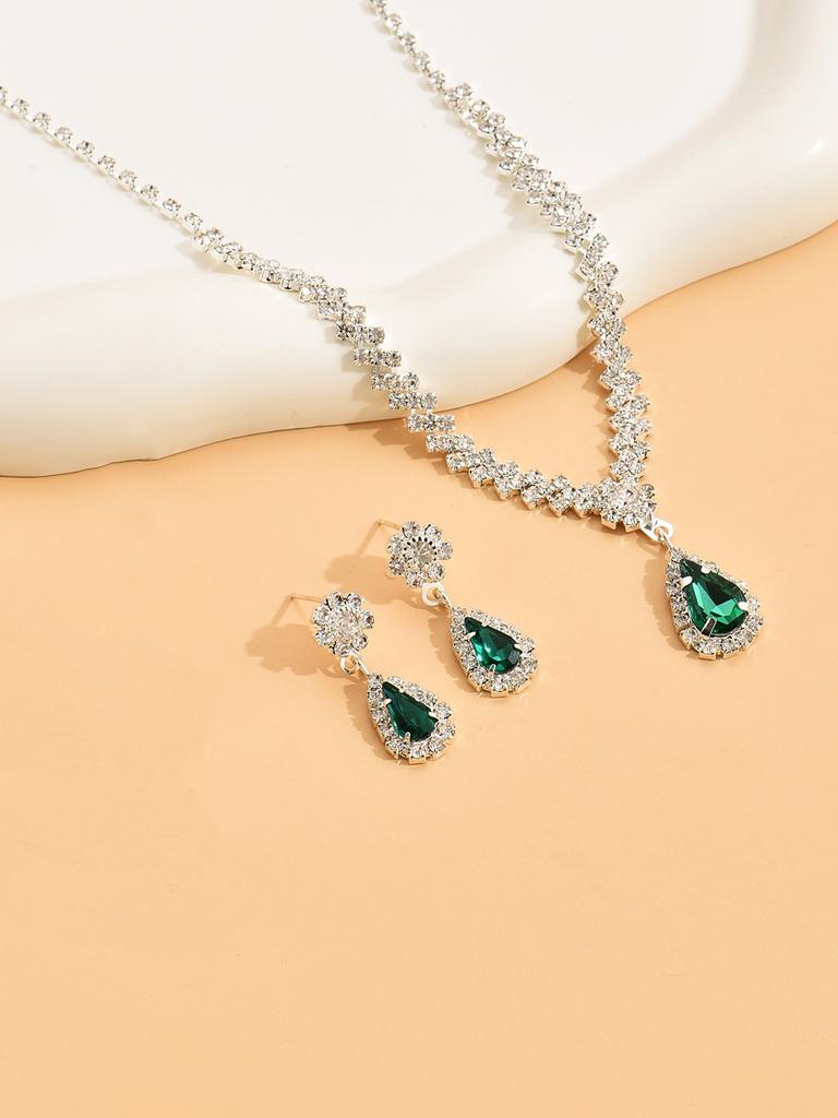 New Jewelry Metal Diamond Necklace Earrings Two-piece Wedding Bride Jewelry Set Combination