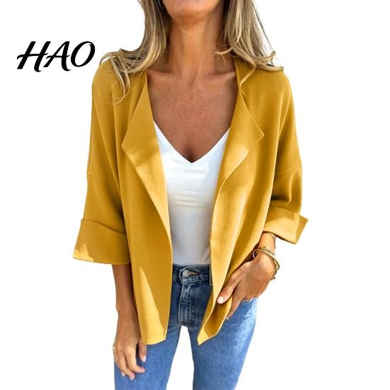 Loose Fit Women Blazer Lapel Collar Blazer, 3/4 Sleeve Open Front Business Casual Three Quarter Blazers Suit Jacket, Office Work Short for Spring Fall