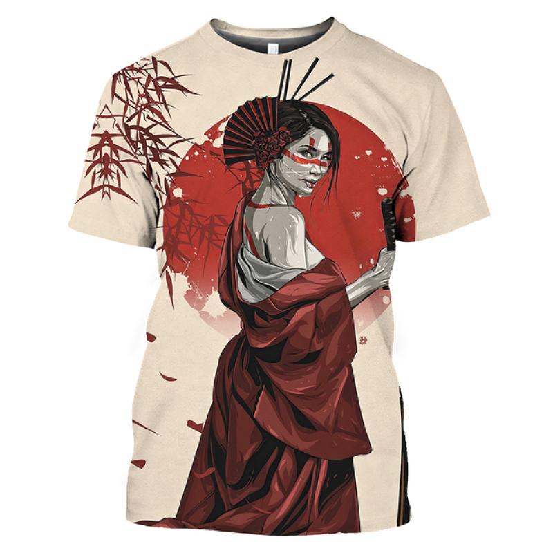 3D футболка для мужчин, топы с короткими рукавами в японском стиле и принтом гейши, мужские футболки с круглым вырезом, футболка большого размера, мужская одежда