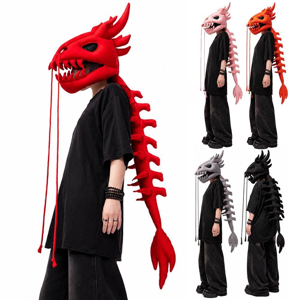 Warm Tone Colors Dragon Headpiece Exoskeleton Spine Tail Animal Head Cover Halloween