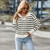 Spring and Autumn Women's Plus Size Casual Lapel Striped Knitwear