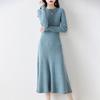 New Women Mock Collar Dress 100% Merino Wool Pullover Skirt Autumn Winter Knitted Long Sweater Female Chic Fishtail Dress