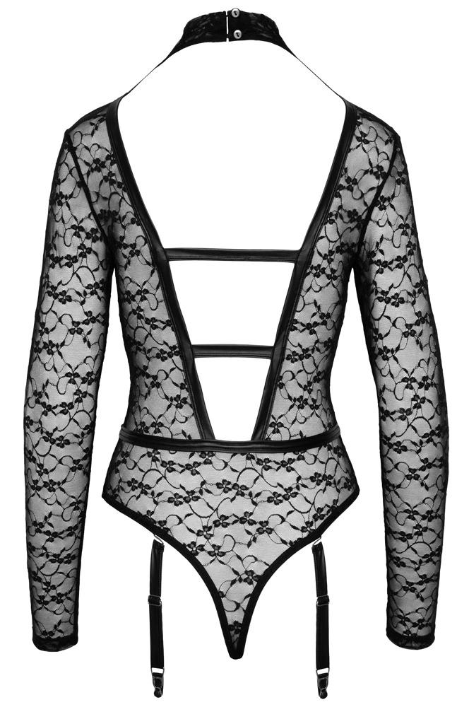 Cottelli Lingerie - Sexy Lace Bodysuit with Long Sleeves in a Harness Look Black